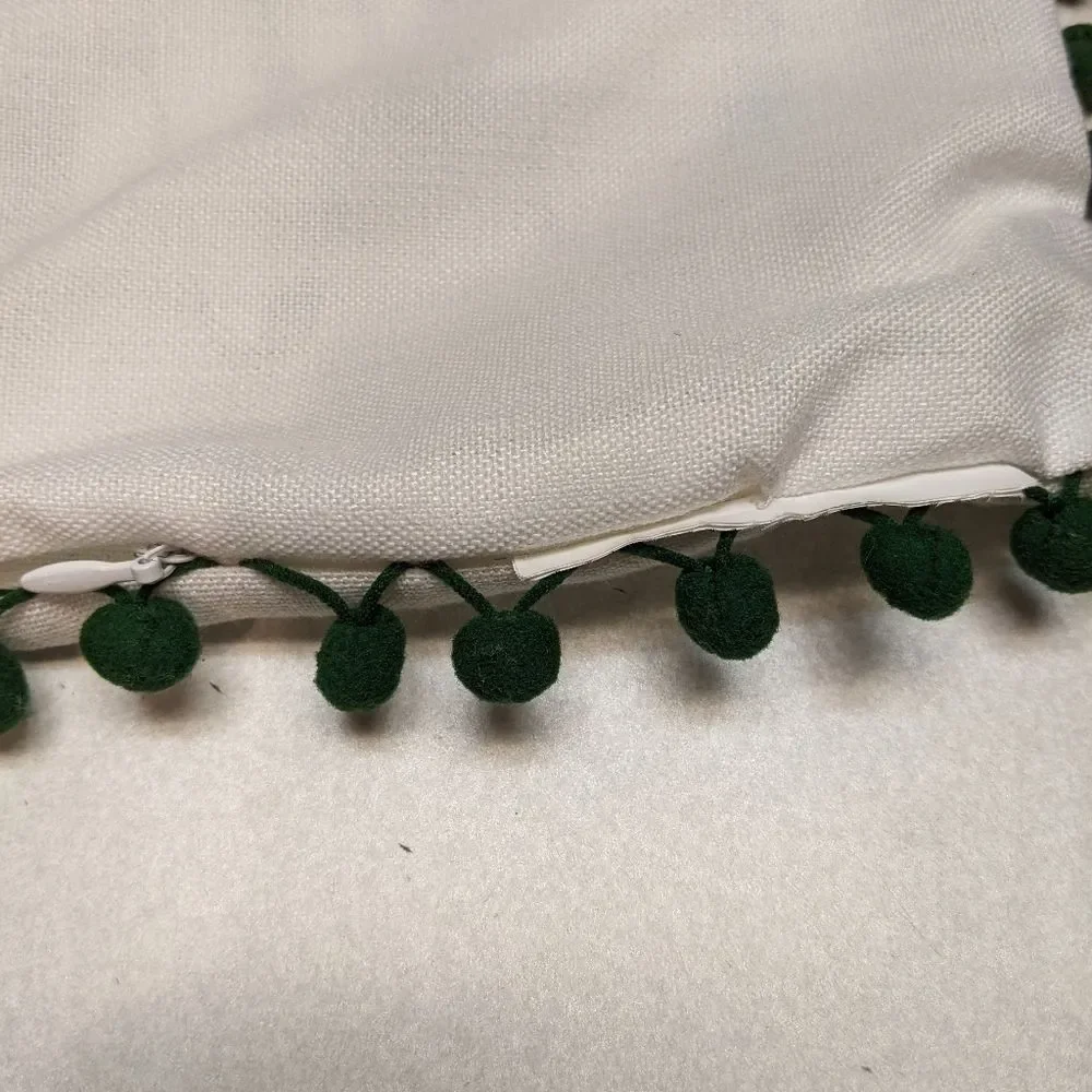 Pillow cover, (1), off white green red, sparkle, green pompom trim